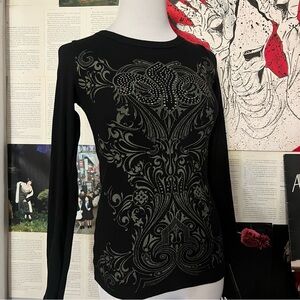 Vocal Black and Silver Patterned Long Sleeve Top